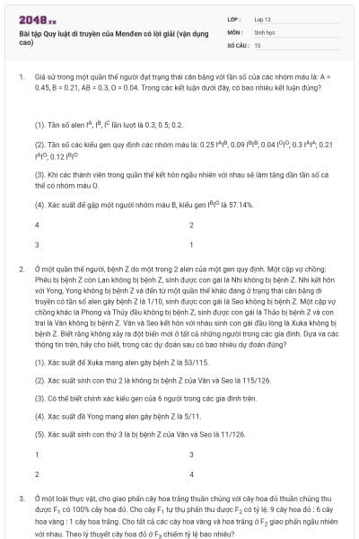 Bài tập Quy luật di truyền của Menđen có lời giải (vận dụng cao)