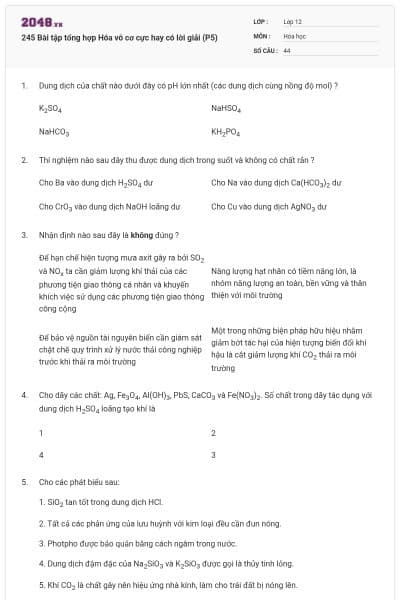 245 Bài tập tổng hợp Hóa vô cơ cực hay có lời giải (P5)
