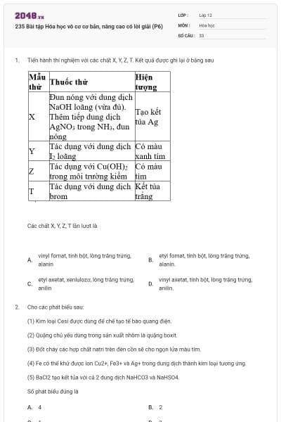 235 Bài tập Hóa học vô cơ cơ bản, nâng cao có lời giải (P6)