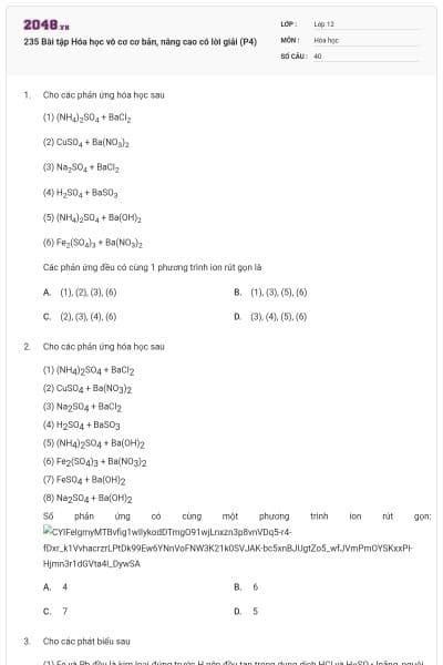 235 Bài tập Hóa học vô cơ cơ bản, nâng cao có lời giải (P4)