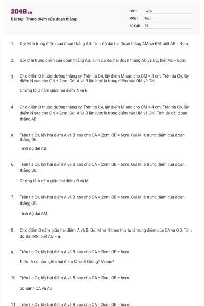 Bài tập: Trung điểm của đoạn thẳng