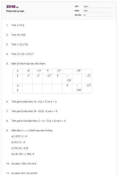 Phiếu bài tự luận