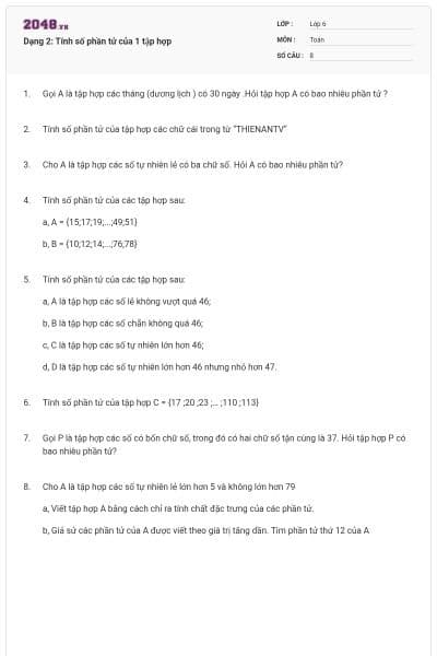 Dạng 2: Tính số phần tử của 1 tập hợp