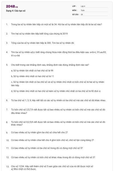 Dạng 4: Cấu tạo số