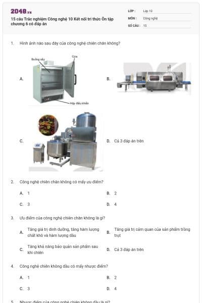 15 câu Trắc nghiệm Công nghệ 10 Kết nối tri thức Ôn tập chương 6 có đáp án