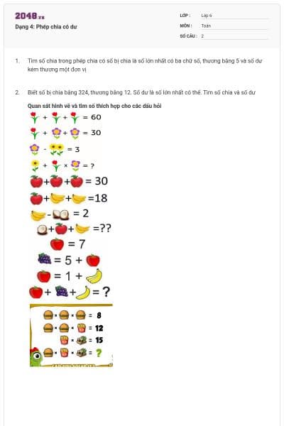 Dạng 4: Phép chia có dư