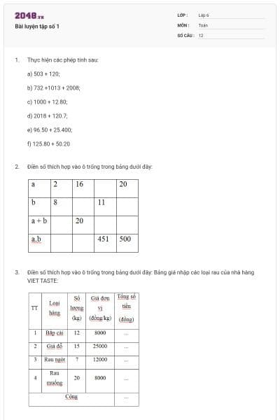 Bài luyện tập số 1