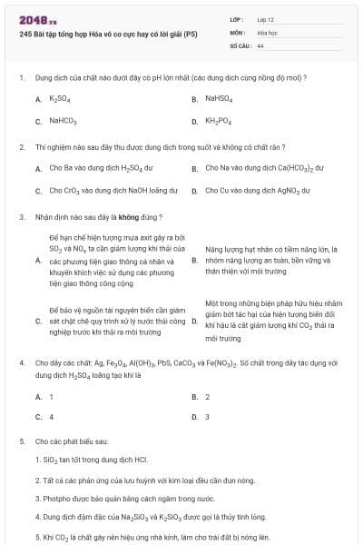245 Bài tập tổng hợp Hóa vô cơ cực hay có lời giải (P5)
