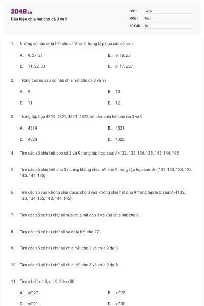 Dấu hiệu chia hết cho cả 3 và 9