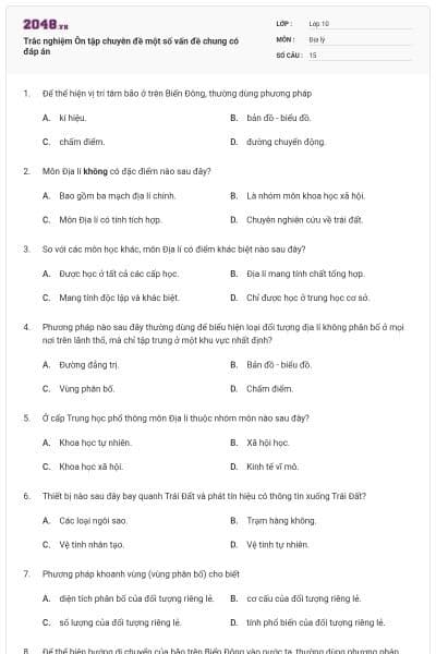 Trắc nghiệm Ôn tập chuyên đề một số vấn đề chung có đáp án