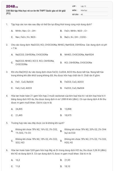 330 Bài tập Hóa học vô cơ ôn thi THPT Quốc gia có lời giải (P2)