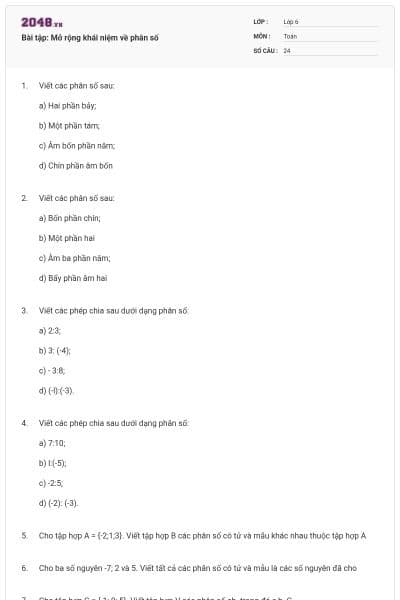Bài tập: Mở rộng khái niệm về phân số