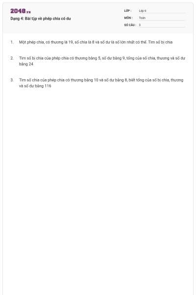 Dạng 4: Bài tập về phép chia có dư