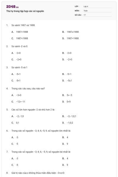 Thứ tự trong tập hợp các số nguyên