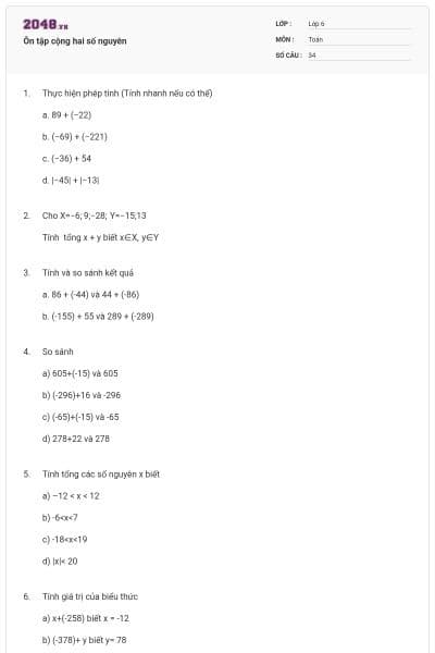 Ôn tập cộng hai số nguyên