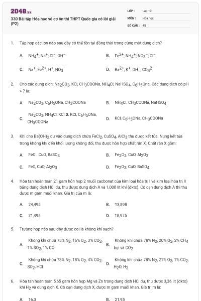 330 Bài tập Hóa học vô cơ ôn thi THPT Quốc gia có lời giải (P2)