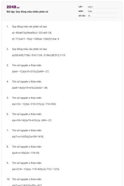 Bài tập: Quy đồng mẫu nhiều phân số