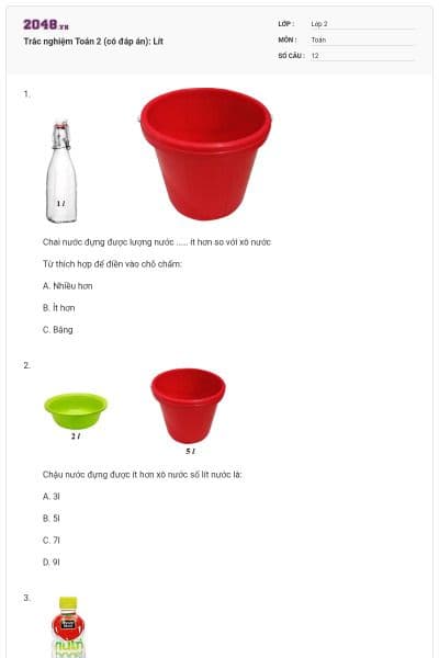 Trắc nghiệm Toán 2 (có đáp án): Lít