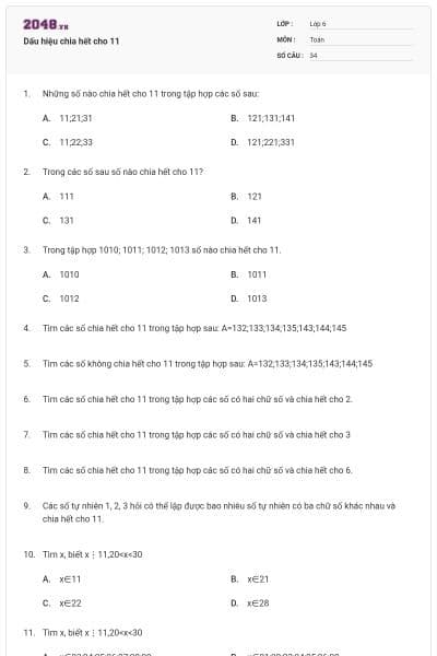 Dấu hiệu chia hết cho 11