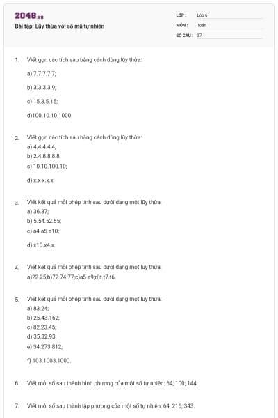 Bài tập: Lũy thừa với số mũ tự nhiên