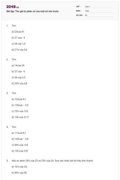 Bài tập: Tìm giá trị phân số của một số cho trước