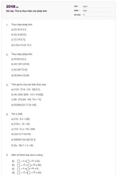 Bài tập: Thứ tự thực hiện các phép tính