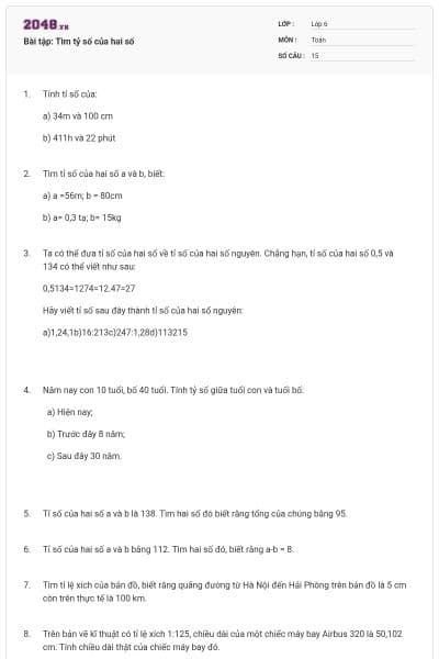 Bài tập: Tìm tỷ số của hai số