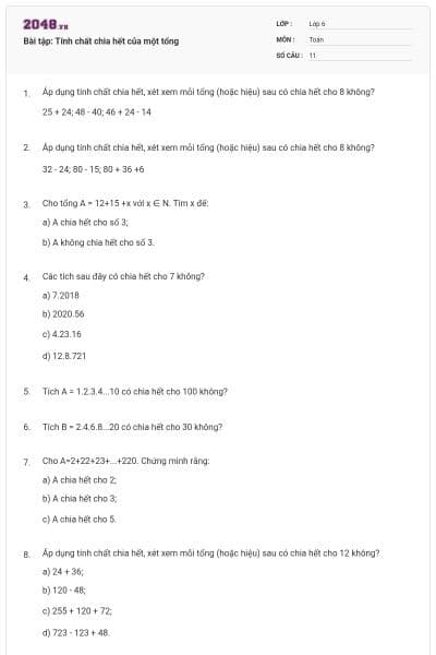 Bài tập: Tính chất chia hết của một tổng