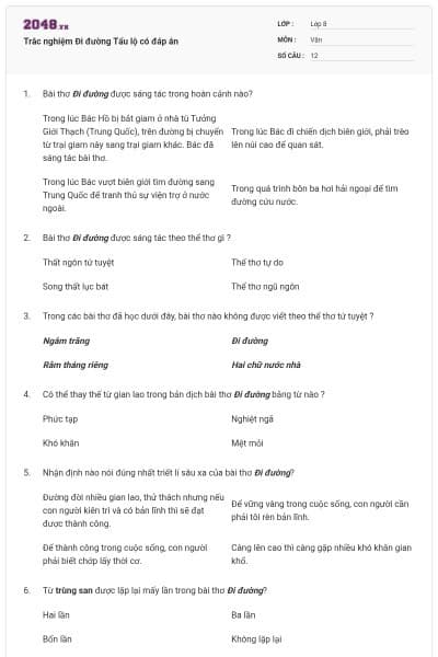 Trắc nghiệm Đi đường Tẩu lộ có đáp án