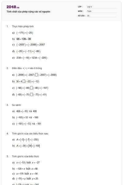 Tính chất của phép cộng các số nguyên