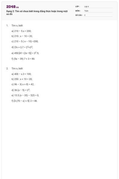 Dạng 2: Tìm số chưa biết trong đẳng thức hoặc trong một sơ đồ