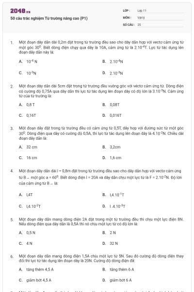 50 câu trắc nghiệm Từ trường nâng cao (P1)