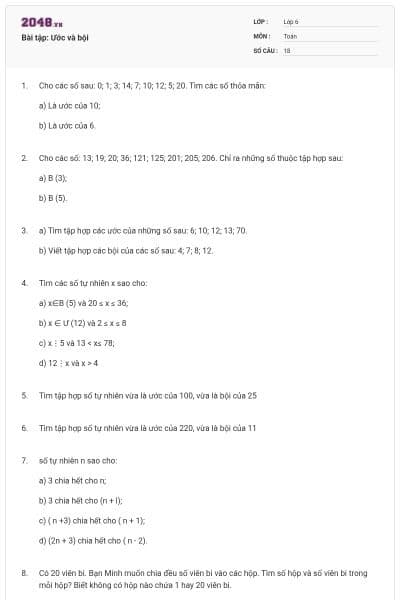 Bài tập: Ước và bội