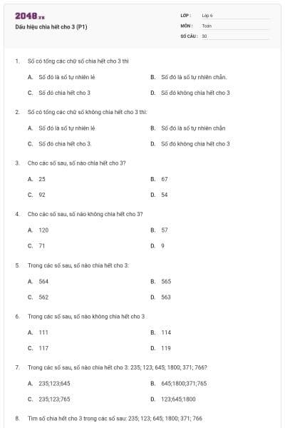 Dấu hiệu chia hết cho 3 (P1)