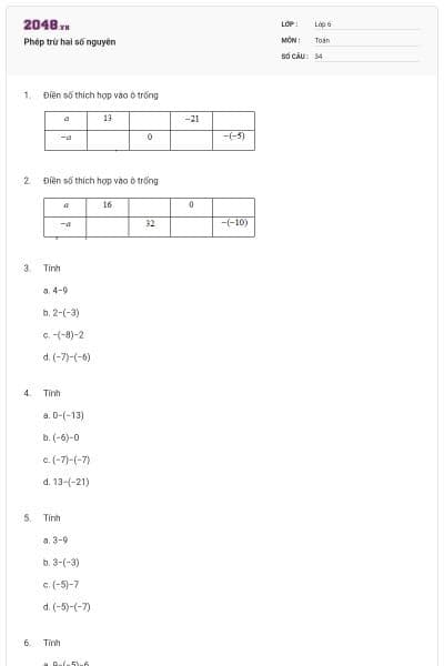 Phép trừ hai số nguyên