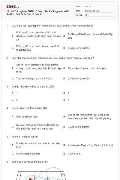 12 câu Trắc nghiệp GDTC 10 Cánh diều Phối hợp một số kĩ thuật cơ bản và thi đấu có đáp án