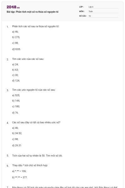 Bài tập: Phân tích một số ra thừa số nguyên tố