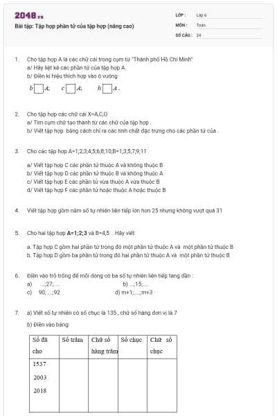 Bài tập: Tập hợp phần tử của tập hợp (nâng cao)