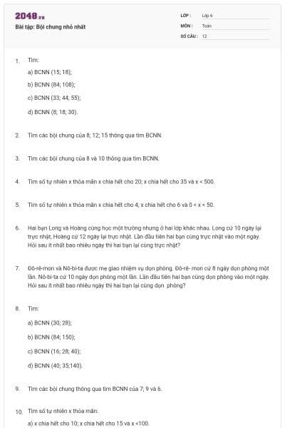 Bài tập: Bội chung nhỏ nhất