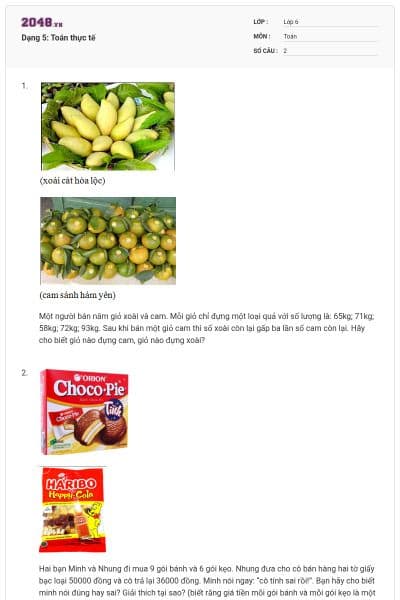 Dạng 5: Toán thực tế