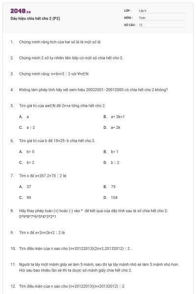 Dấu hiệu chia hết cho 2 (P2)