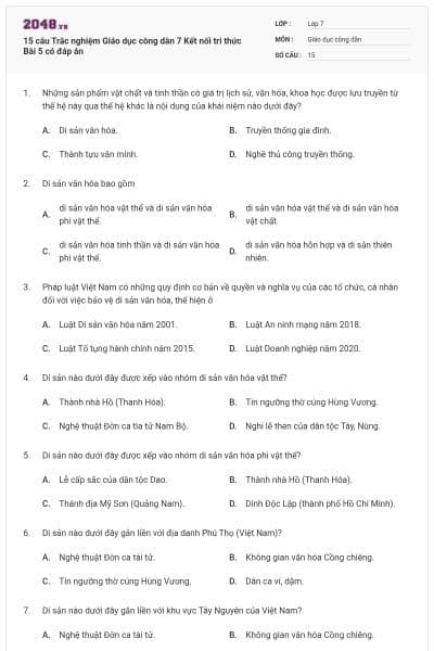15 câu Trắc nghiệm Giáo dục công dân 7 Kết nối tri thức Bài 5 có đáp án