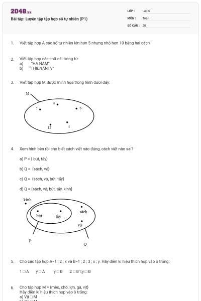 Bài tập: Luyện tập tập hợp số tự nhiên (P1)
