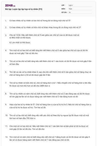 Bài tập: Luyện tập tập hợp số tự nhiên (P3)