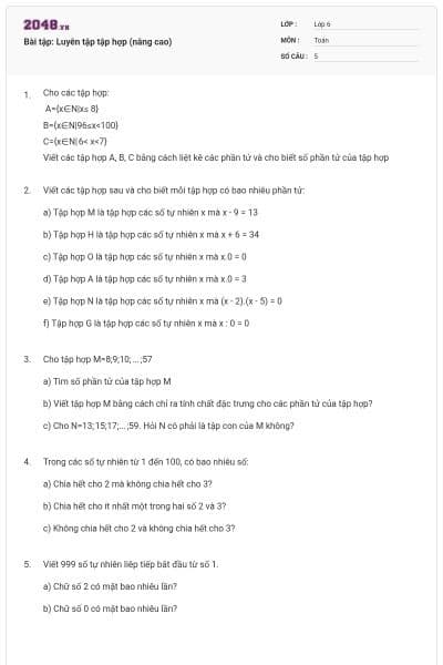 Bài tập: Luyên tập tập hợp (nâng cao)