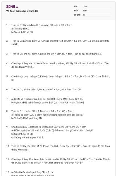 Vẽ đoạn thẳng cho biết độ dài