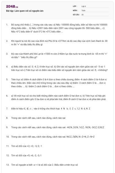 Bài tập: Làm quen với số nguyên âm