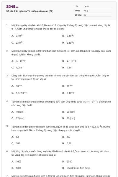 50 câu trắc nghiệm Từ trường nâng cao (P2)