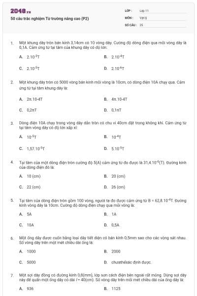 50 câu trắc nghiệm Từ trường nâng cao (P2)