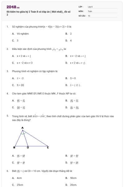 Đề kiểm tra giữa kỳ 2 Toán 8 có đáp án ( Mới nhất)_ đề số 2